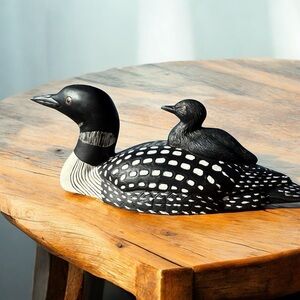 VINTAGE HAND-PAINTED LOON WITH CHICK SCULPTURE – Y. ANDERSEN LIMITED EDITION